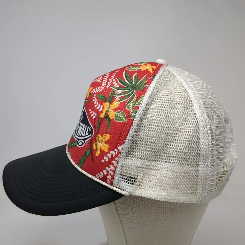 Vans Trucker Hat Red Floral Print Mesh Snapback One Size Skateboard Logo